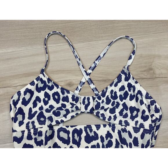 Splendid Girls sz 12 One Piece Swimsuit Navy Blue Leopard Beige Cream 52537 - Picture 5 of 14